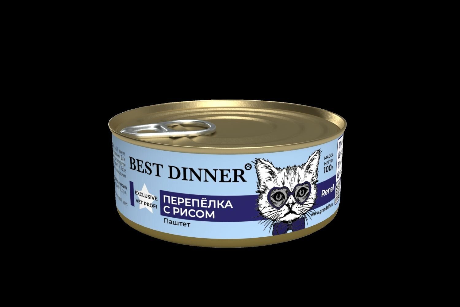 Консервы для кошек Best Dinner Exclusive Vet Profi Renal Перепелка с рисом 0,1кг - фотография № 4