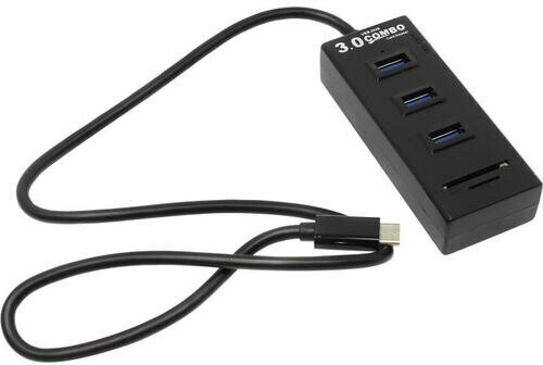 Разветвитель USB-C Orient JK-331 Type C хаб - концентратор 3 порта USB30 + картридер + выключатель линейка - чёрный