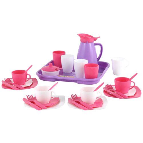 Набор посуды Полесье Алиса с подносом на 4 персоны 40657/40640 белый/розовый/фиолетовый