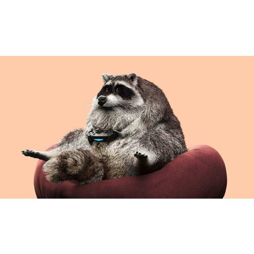 Постер на экокоже 30x40 LinxOne Енот джойстик забавный геймпад геймер играть интерьер для дома декор на стену дизайн 85000₽