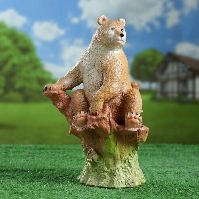 Садовая фигура "Мишка на пне натуральный" коричневый, 32х19х20см - фотография № 4