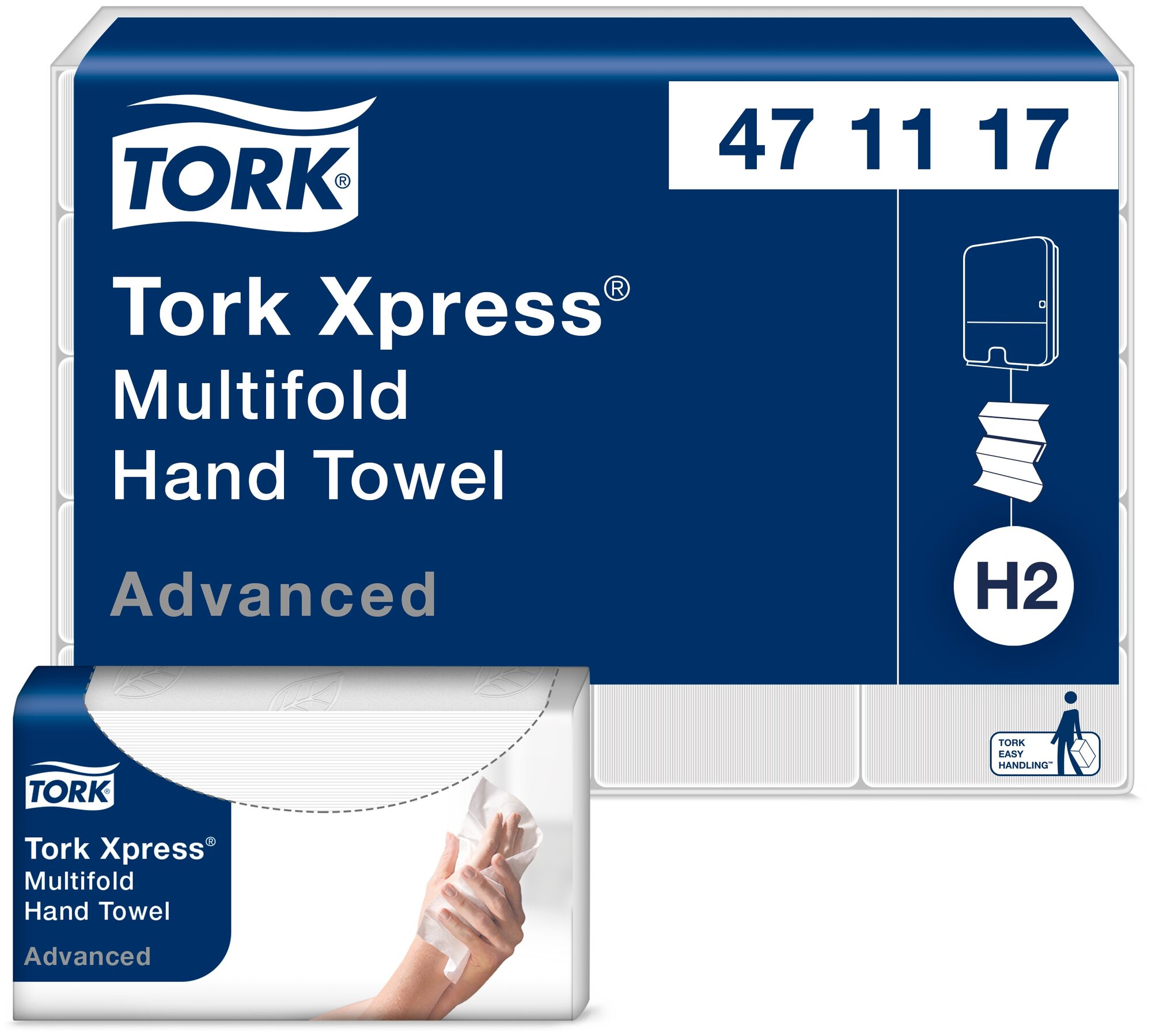 Полотенца бумажные для держателя 2-слойные Tork Н2 Xpress Multifold, листовые Z-сложения, 20 пачек по 190 листов (471117)