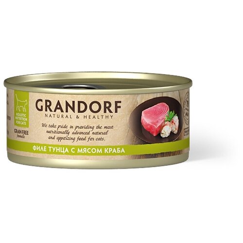 Корм влажный Grandorf, филе тунца с мясом краба для кошек 70г корм для кошек grandorf филе тунца с мясом лосося конс 70г