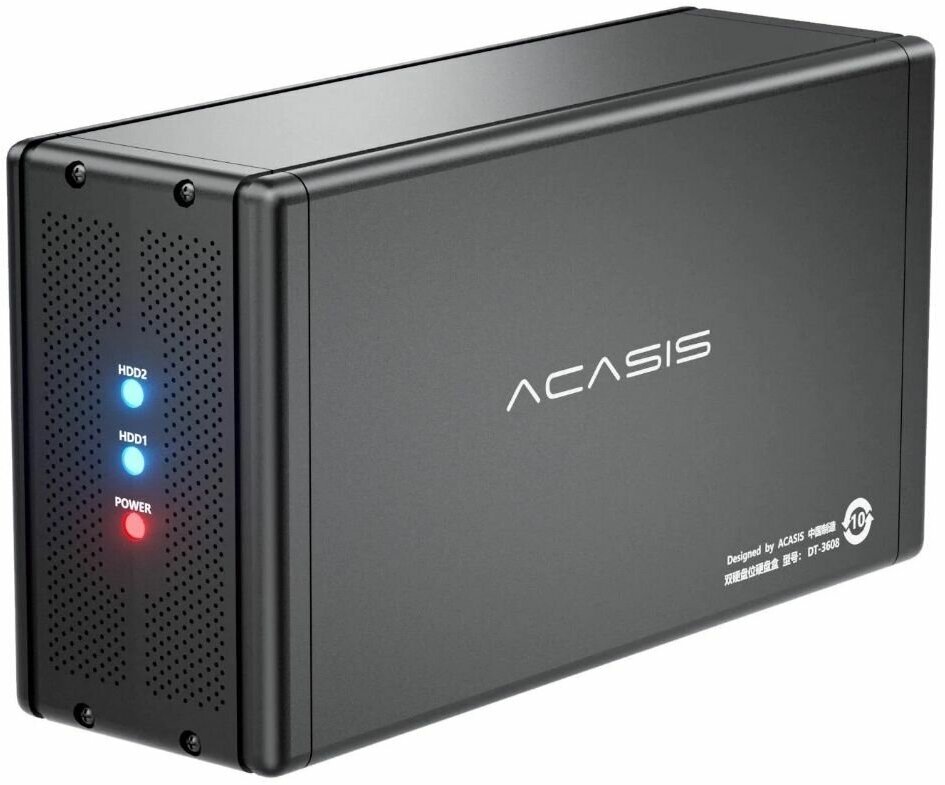 Внешний корпус для жесткого диска Acasis DT-3608 USB 3.0 Dual 3.5' SATA 1/2/3 Array Cabinet with RAID Function - Черный