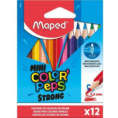 Карандаши 12 цветов Maped Color` Peps Mini Strong, пластиковые, картонная упаковка карандаши цветные maped color peps pastel 12 цветов