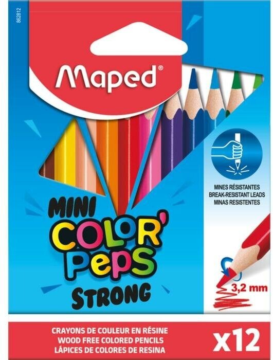 Карандаши 12 цветов Maped Color` Peps Mini Strong, пластиковые, картонная упаковка