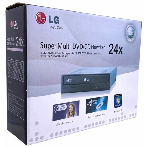 DVD привод внутренний, оптический/ DVD-RW LG GH24NSC0 черный, в коробке