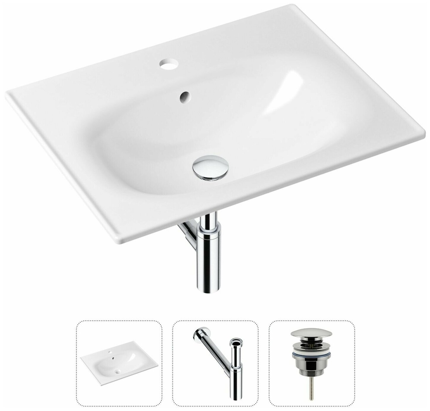 Врезная раковина в ванную Lavinia Boho Bathroom Sink 21520468 в комплекте 3 в 1: умывальник белый, донный клапан и сифон в цвете хром