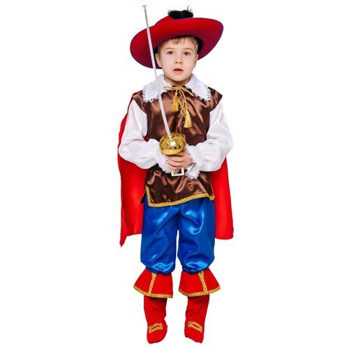 фото Детский костюм 'кот в сапогах' (с красной шляпой), размер 122 см. пуговка