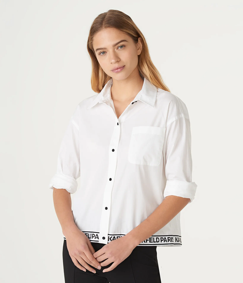 Рубашка KARL LAGERFELD L белая с контрастным лого понизу BOXY WHITE SHIRT