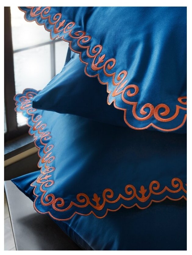 Комплект постельного белья Soft cotton MONDRIAN синий (Евро) - фотография № 3