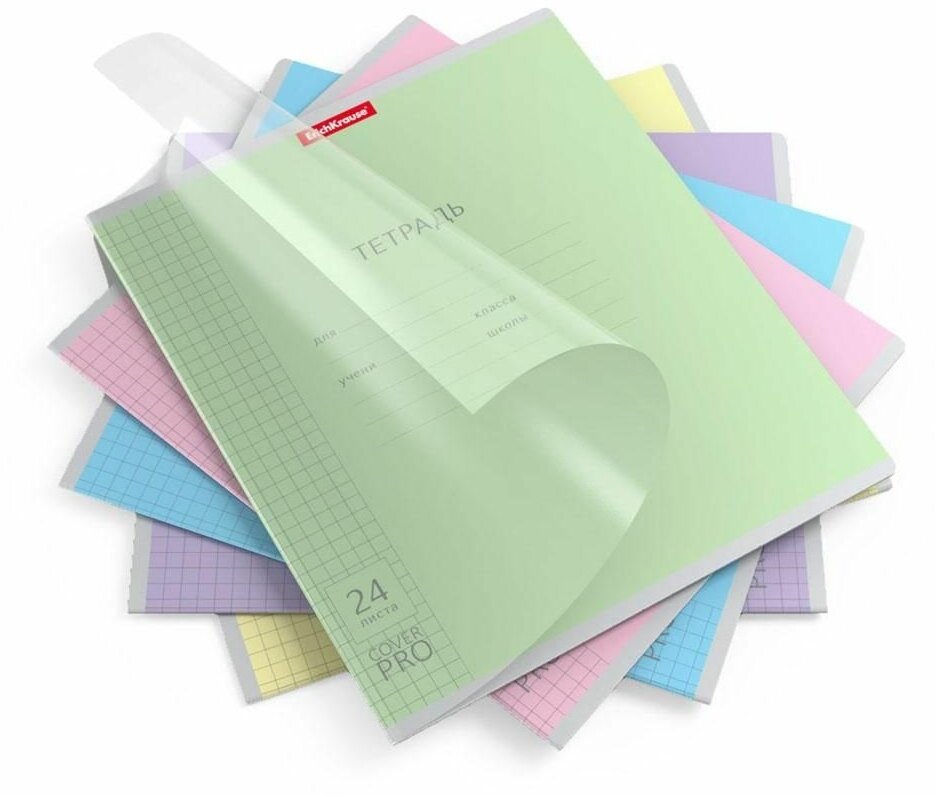 Тетрадь ERICHKRAUSE Классика CoverPrо А5+ 24 листа в клетку с пластиковой обложкой цвет в ассортименте