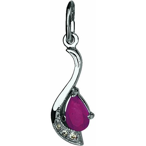 фото Подвеска corde серебряная подвеска с натуральным рубином и фианитами., серебро, 925 проба, родирование, фианит, рубин, размер 2.4 см.