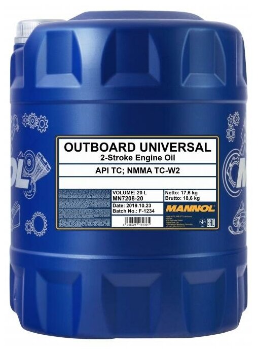 Минеральное моторное масло MANNOL OUTBOARD UNIVERSAL 2Т, 20 л 1451