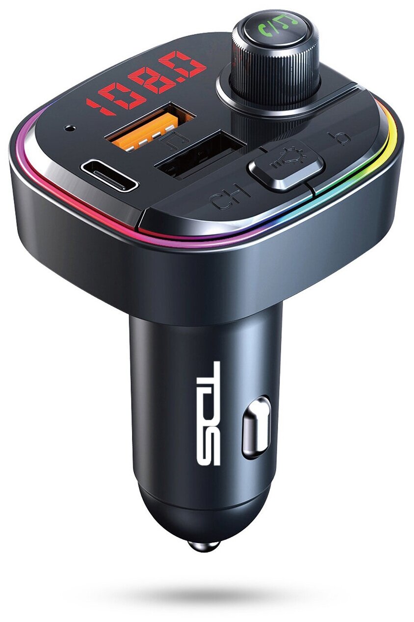 FM Модулятор M10 RGB 7 color (Bluetooth) / 2 USB, Type-C