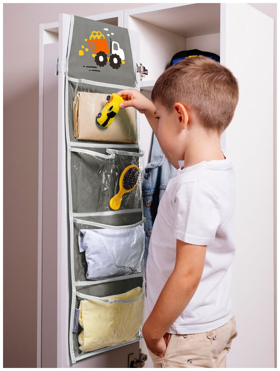 Кармашки в садик для детского шкафчика 85х24 см, Самосвал (Серый) - фотография № 6