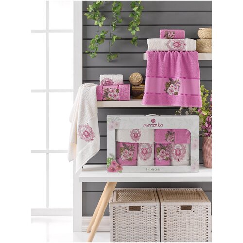 фото Oran merzuka полотенце hibiscus цвет: светло-лиловый (30х50 см - 2 шт,50х80 см - 2 шт,70х130 см - 2 шт) br41028