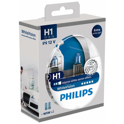 фото Лампа автомобильная галогенная philips white vision 12258whvsm h1 55w 2 шт.