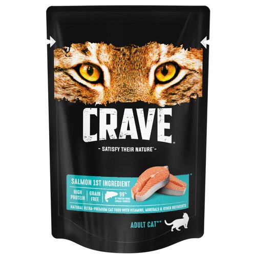 Влажный корм для кошек Crave беззерновой, с лососем 70 г (кусочки в желе) корм для кошек crave индейка пауч 70г