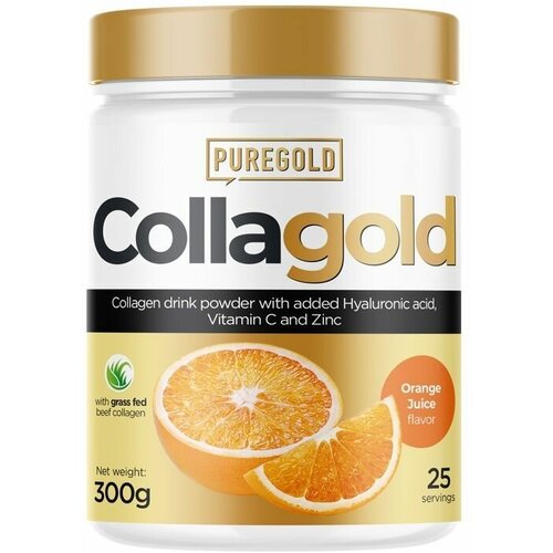 Коллаген с гиалуроновой кислотой и витамином С Pure Gold Collagold, порошок 300г (Апельсин) /для суставов, костей, кожи, иммунитета