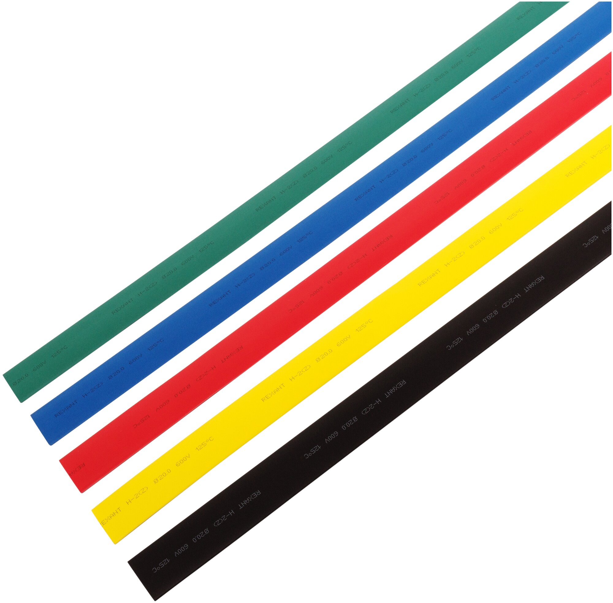Термоусаживаемые трубки REXANT 200/100 мм набор пять цветов упаковка 25 шт. по 1 м