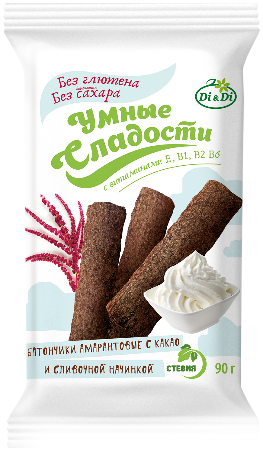 Батончики "Умные сладости" амарантовые с какао и сливочной начинкой, 90 грамм - фотография № 1