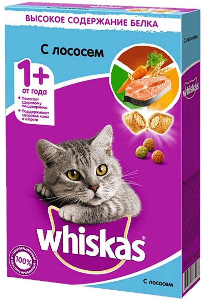 Сухой корм Whiskas для кошек подушечки лосось паштет аппетитный обед 350г