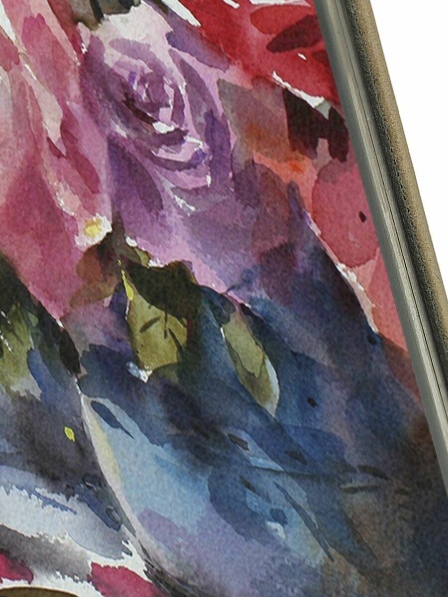 Чехол-книжка Акварельный букет цветов на Xiaomi Poco X3 / X3 Pro / Сяоми Поко Х3 / Х3 Про золотой