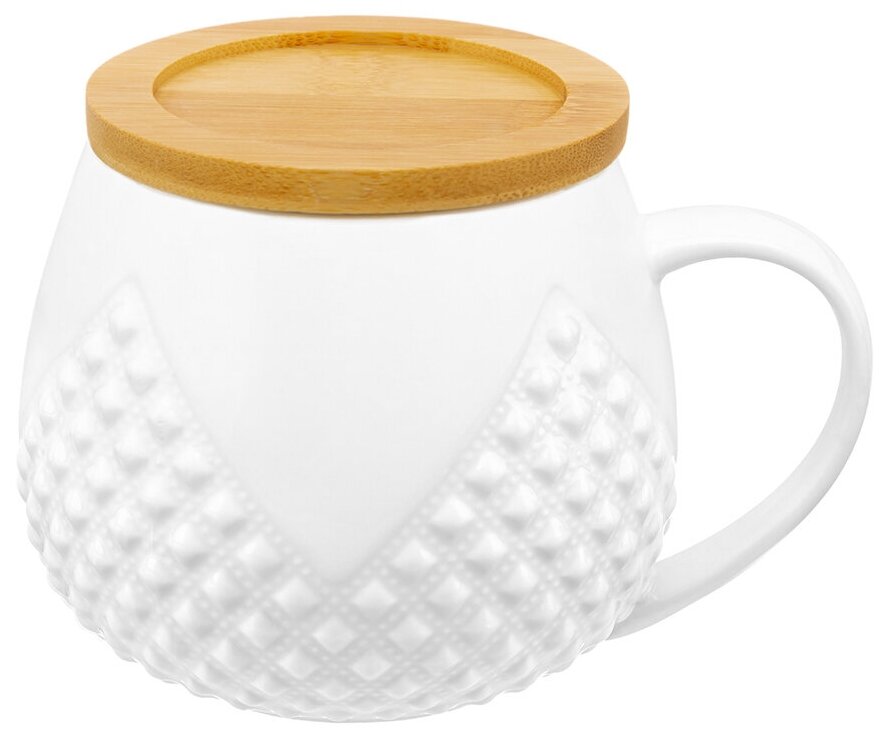 Кружка / чашка / для чая, кофе, капучино 400 мл 12,5*10*9,7 см "Ромбики" бочонок + крышка-подставка
