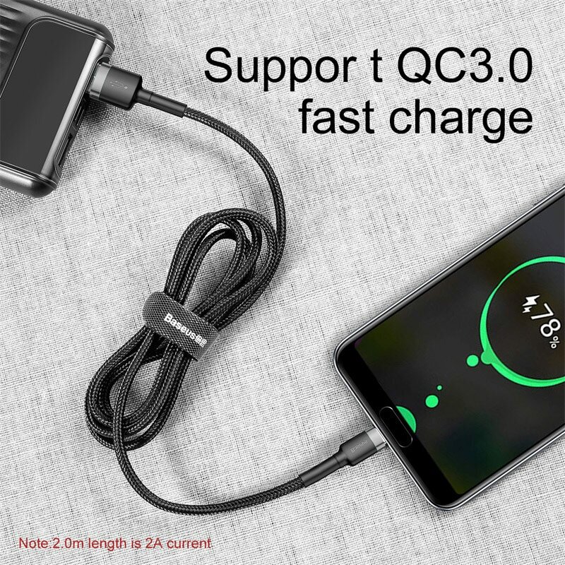 Кабель в тканевой оплетке USB - USB-C Baseus Cafule CATKLF-UG1, 3м, 2A, черный-серый - фотография № 15