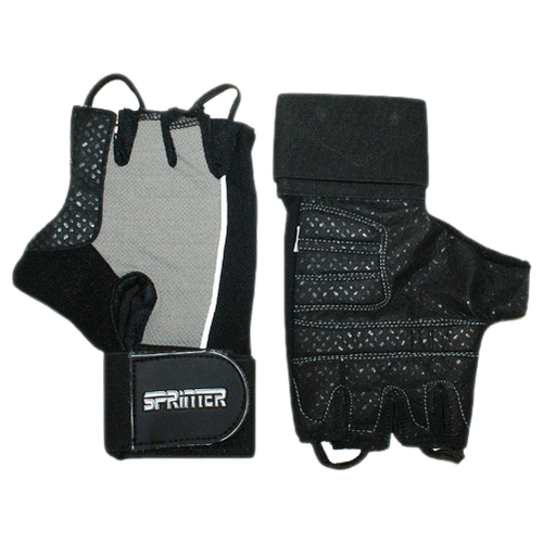 фото Перчатки для тяжёлой атлетики с напульсником. цвет: чёрно-серый. материал: кожа, замша. размер s. :(a): sprinter