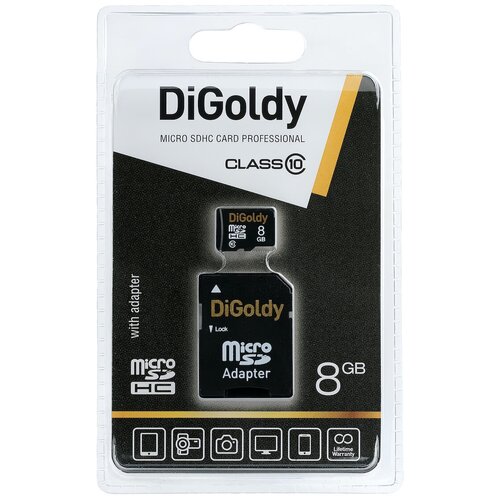 Карта памяти Digoldy microSDHC 8 ГБ Class 10, V10, A1, UHS-I U1, 1 шт., черный