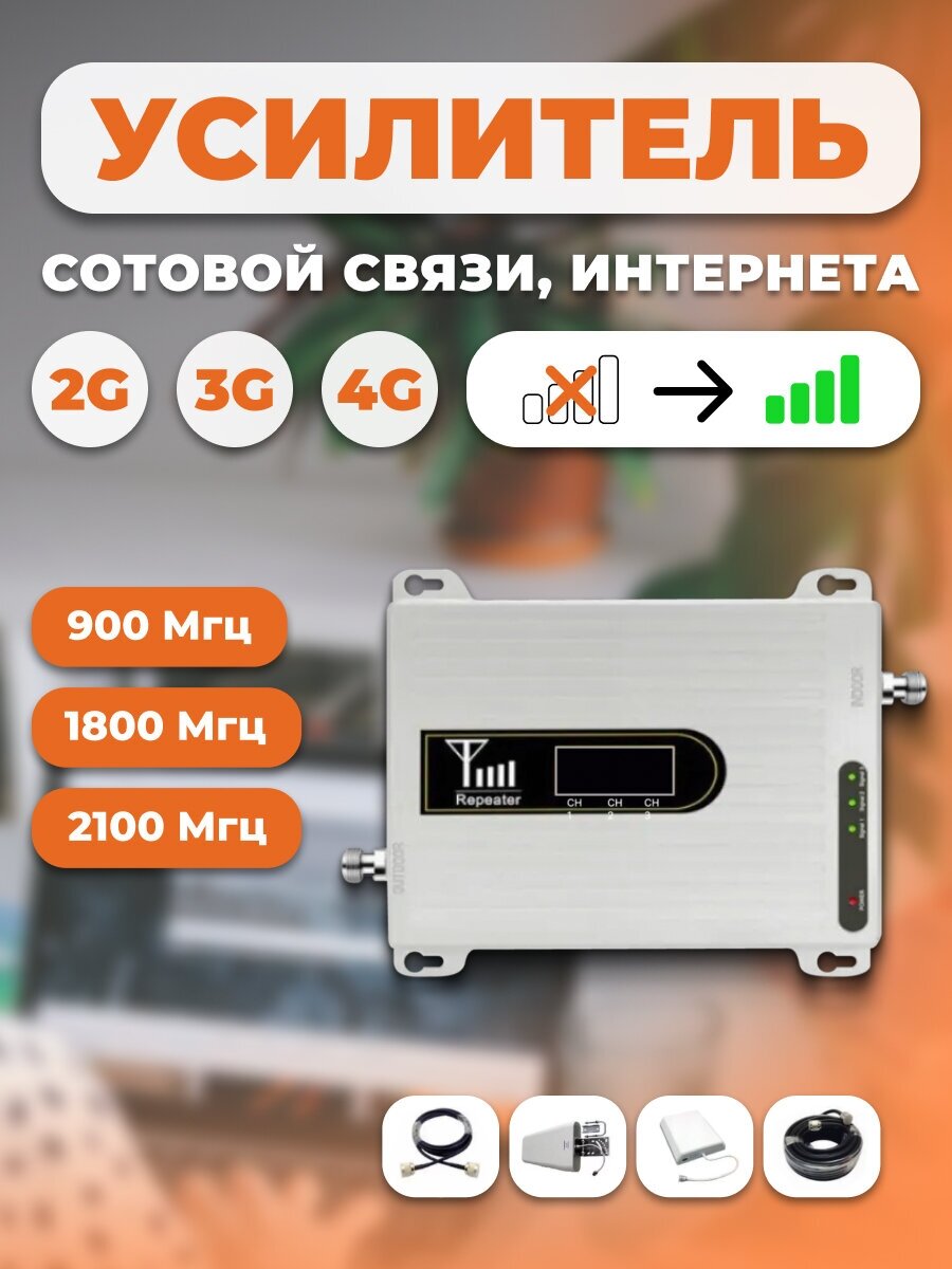 Комплект репитер 2G/3G/4G усилитель сигнала сотовой связи Telestone 900 1800 МГц до 300 кв. м