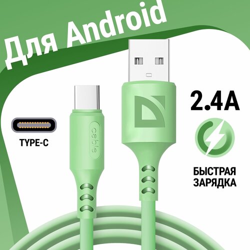 usb кабель defender f207 lightning красный 1м 2 4а силикон пакет USB кабель Defender F207 TypeC зеленый, 1м, 2.4А, силикон, пакет