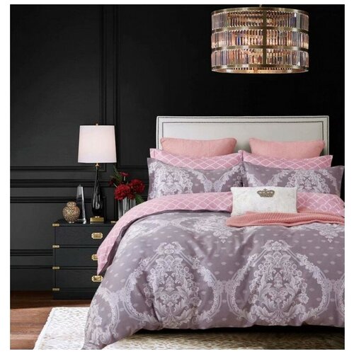 фото Постельное белье 1.5-спальное valtery cl-291, сатин, 2 наволочки 50 х 70 см, розовый/светло-серый