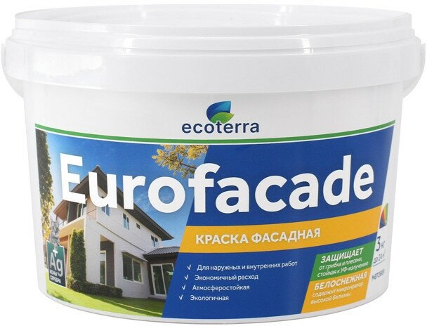 Краска латексная фасадная ECOTERRA Eurofacade 3кг белая, арт. ЭК000135300