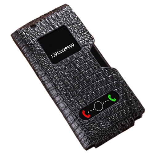 фото Чехол-кобура mypads для huawei mate xs из качественной импортной натуральной кожи теленка с фактурной прошивкой рельефа кожи крокодила черный с окошком для входящих вызовов и свайпом