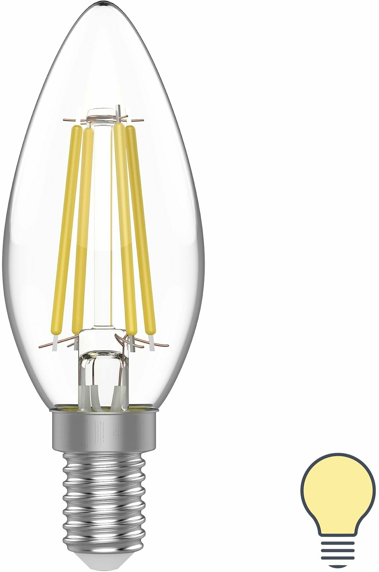 Лампа филаментная светодиодная Gauss E14 220 В 4.5 Вт свеча 400 лм, тёплый белый свет
