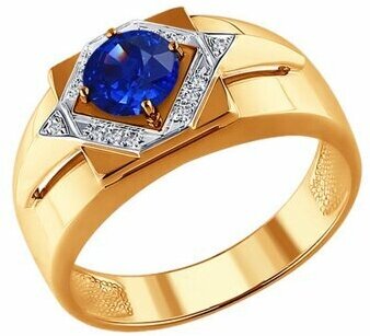 Печатка Diamant online, золото, 585 проба, корунд, бриллиант, размер 20.5, бесцветный