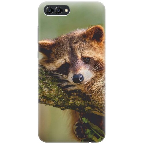 фото Cиликоновый чехол на honor v10 / хонор в10 с принтом "задумчивый енот" gosso