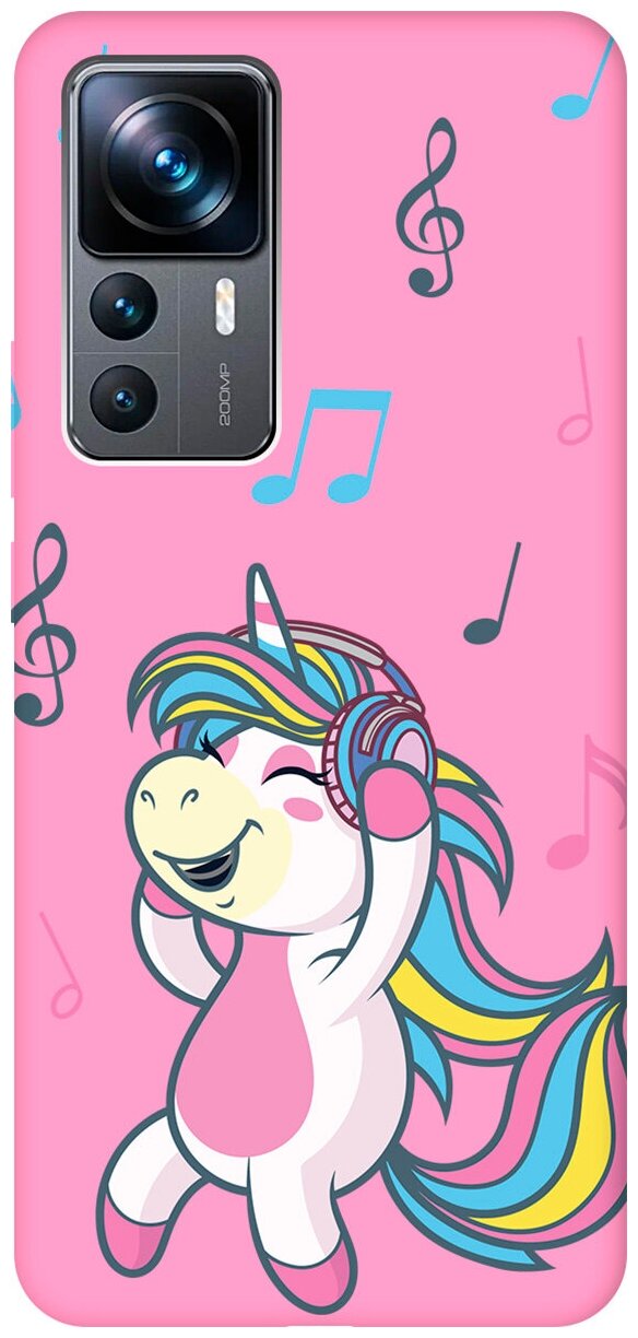 Матовый чехол Musical Unicorn для Xiaomi 12T / 12T Pro / Сяоми 12Т / 12Т Про с 3D эффектом розовый