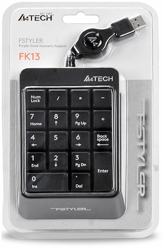 Числовой блок A4TECH Fstyler FK13, USB, без русского алфавита, серый [fk13 usb ( grey)]