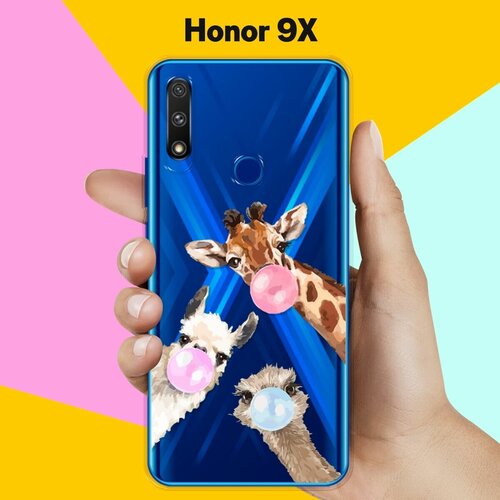 Силиконовый чехол Лама, жираф и страус на Honor 9X силиконовый чехол лама в очках на honor 9x