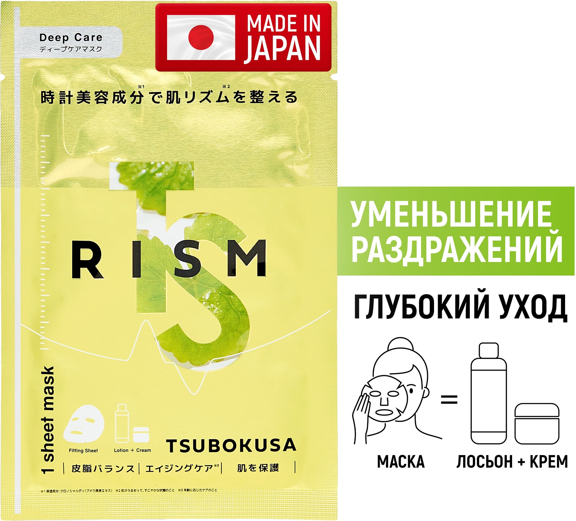 RISM Тканевая маска для интенсивного ухода за кожей с экстрактом центеллы азиатской "Увлажнение и успокаивающее действие" 1 шт