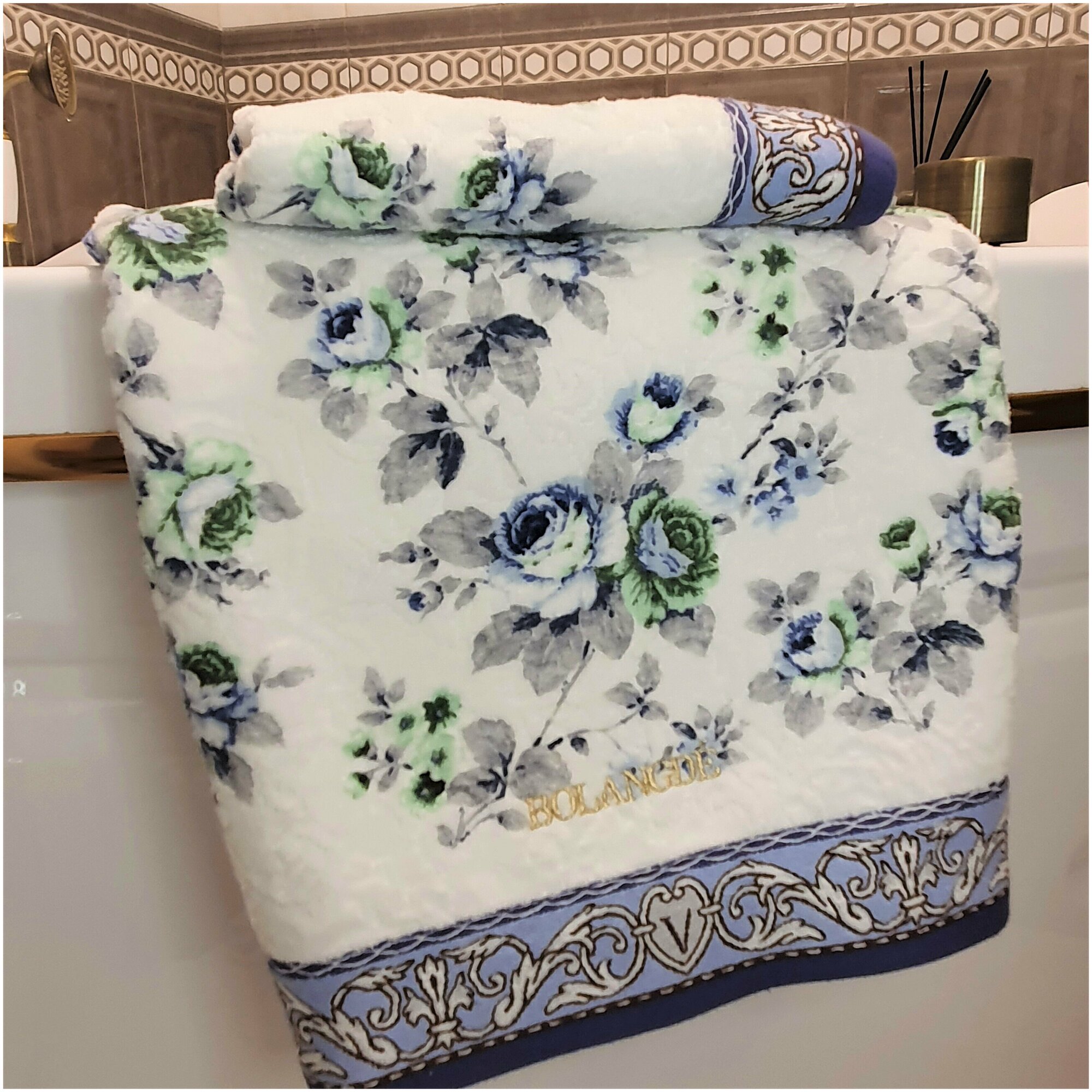 Полотенце для лица, рук, махровое полотенце, чайная роза, синий, 50x90 - фотография № 4