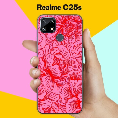 Силиконовый чехол на realme C25s Цветы красные / для Реалми Ц25с силиконовый чехол на realme c25s реалми c25s фон соты красные