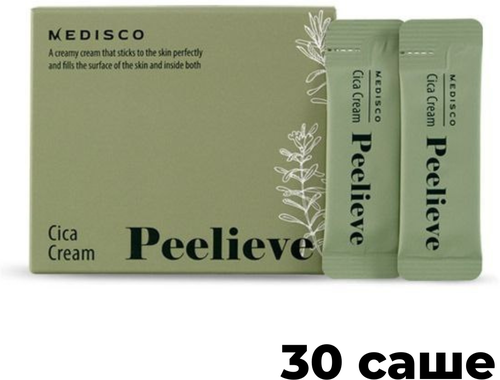 Medisco / Успокаивающий восстанавливающий заживляющий крем / Peelieve Cica Cream для ухода за кожей после процедур / 30 саше по 2 мл