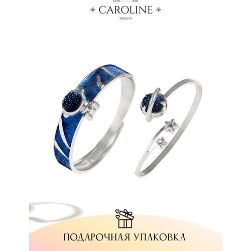 Кольцо наборное Caroline Jewelry, кристалл, эмаль, безразмерное, серебряный, синий