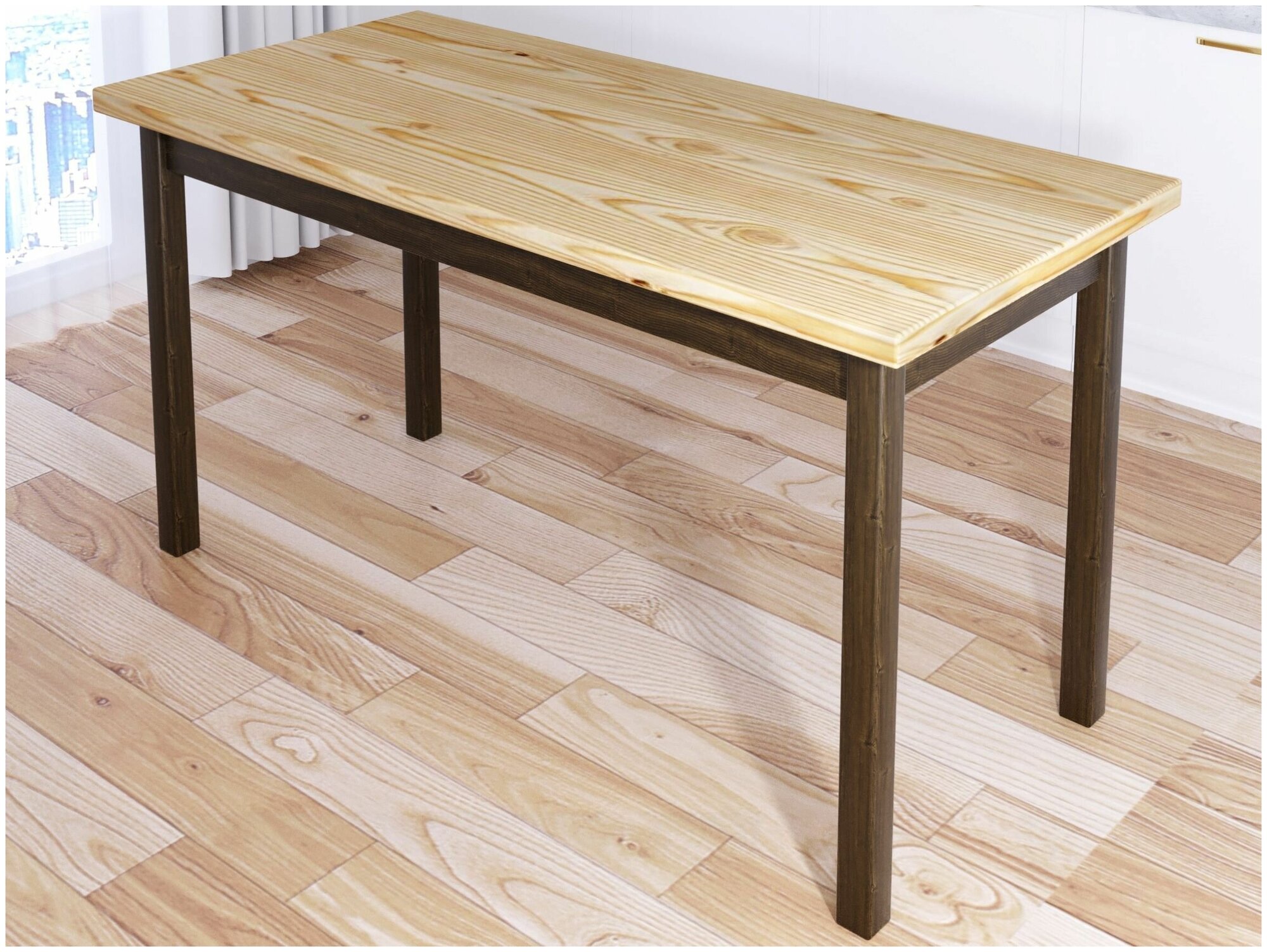 Стол кухонный Классика из массива сосны, лакированная столешница 40 мм и ножки цвета темного дуба, 130х60х75 см