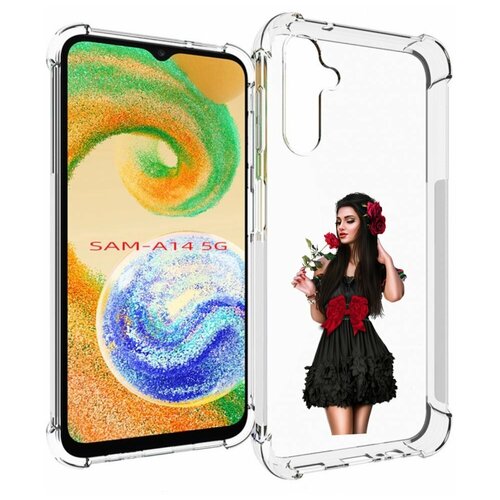 Чехол MyPads девушка-в-черном-платье-с-розой женский для Samsung Galaxy A14 4G/ 5G задняя-панель-накладка-бампер
